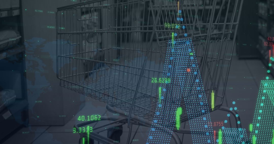 Shopping Cart Overlaid with Global Financial Graphs Display