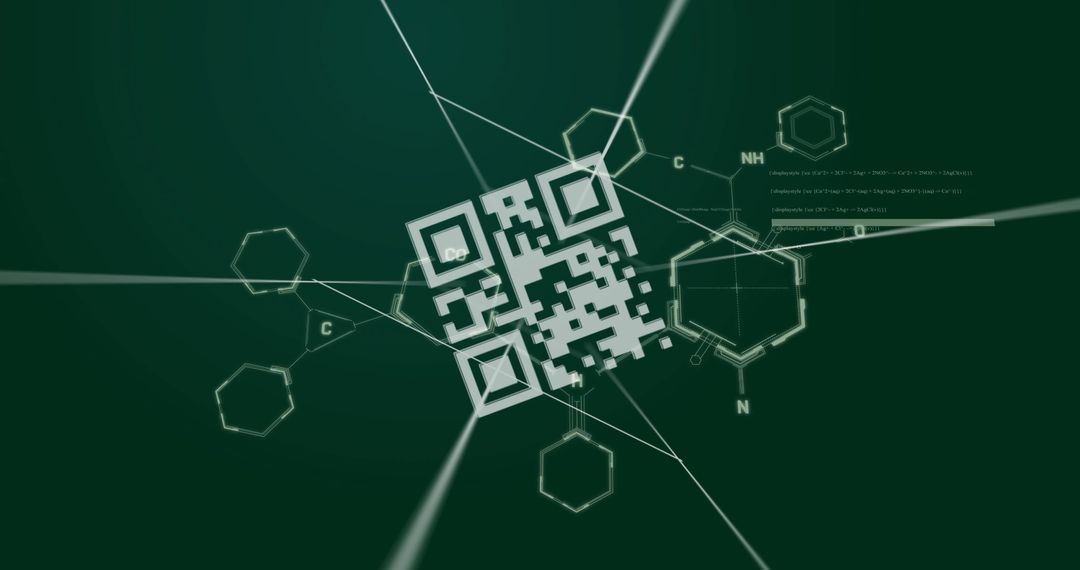 Futuristic QR Code with Molecular and Data Network Imagery
