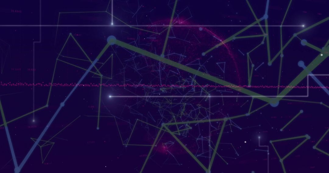 Abstract Digital Network Matrix Over Purple Background