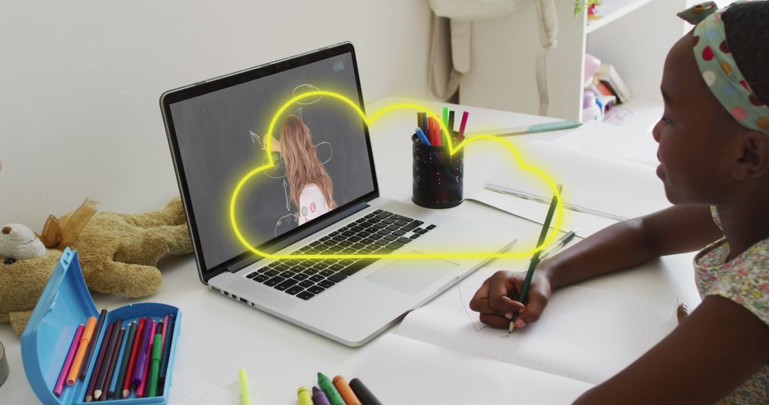 Child Engaging in Online Learning with Creative Touch