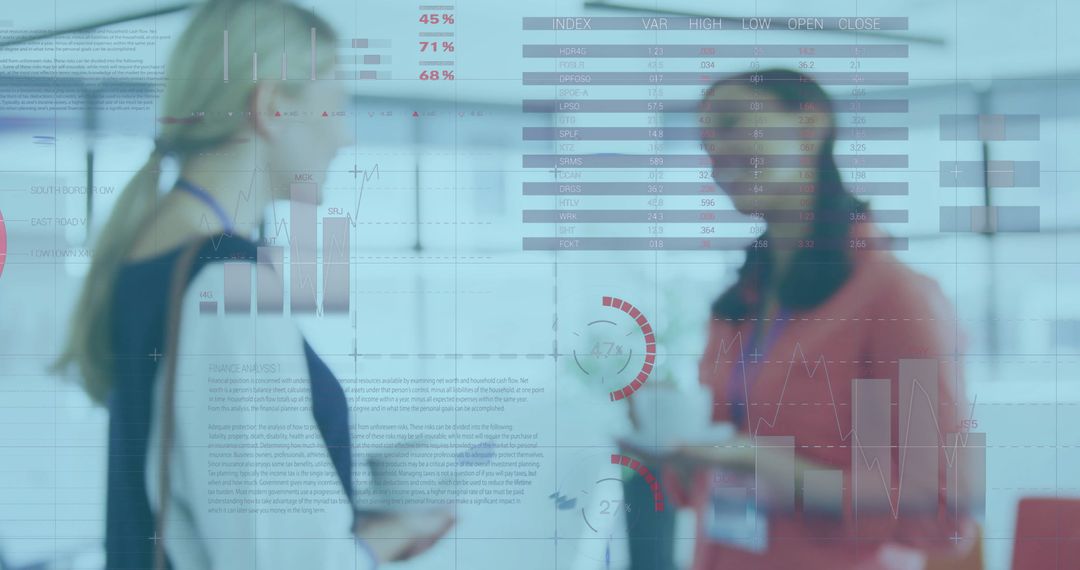 Double Exposure Business Meeting with Financial Data Overlay