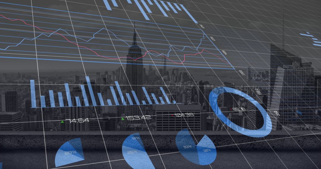 Financial Data Charts Overlapping City Skyline - Free Images, Stock Photos and Pictures on Pikwizard.com