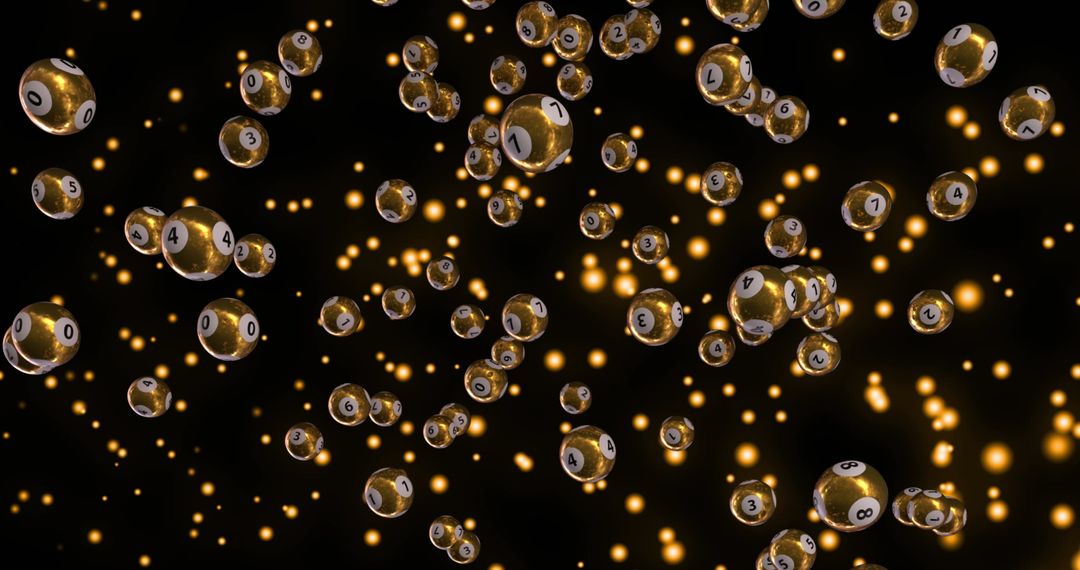 Glowing Golden Lottery Balls Floating Amidst Lights