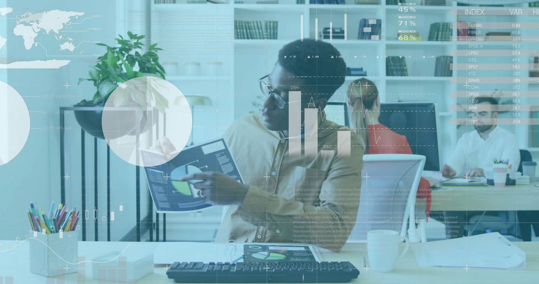 Businessman Analyzing Financial Data with Graphical Interface