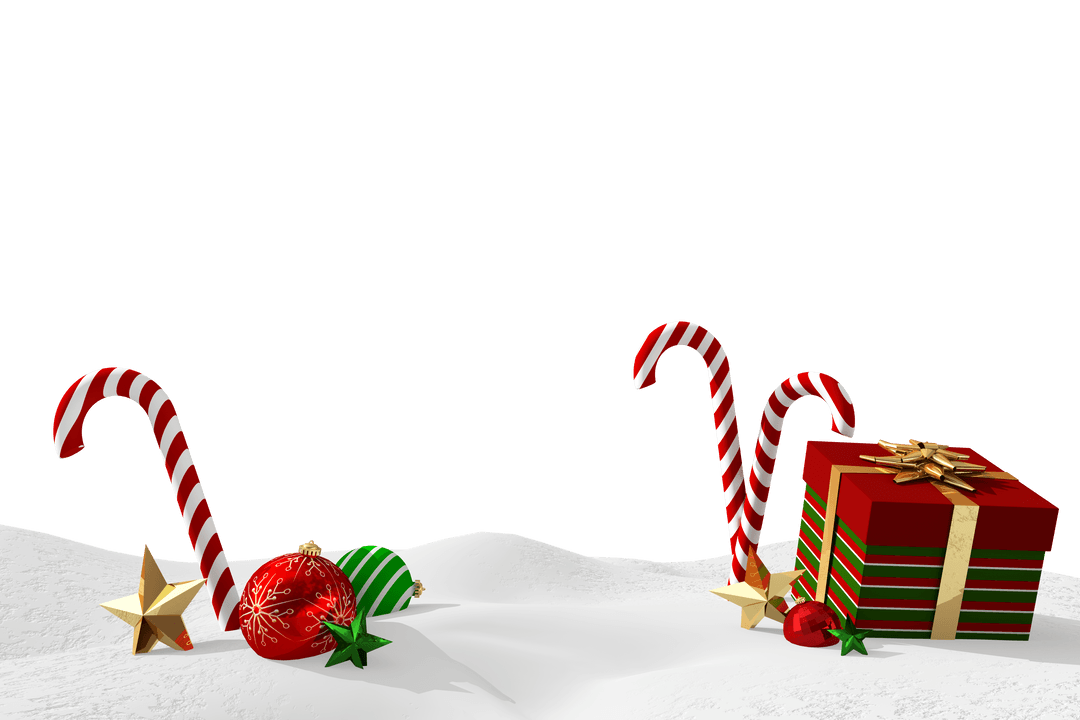 Festive Christmas Candy Canes and Presents with Transparent Background