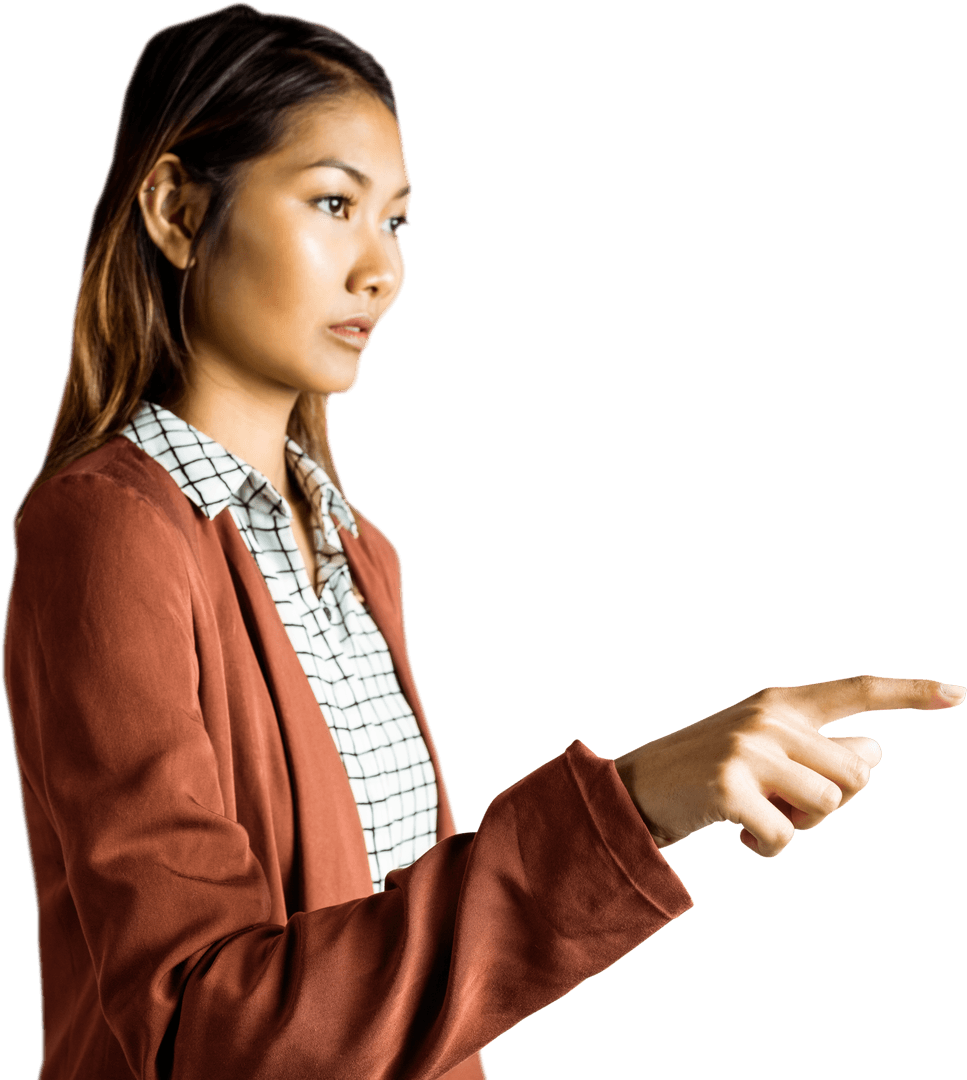 Transparent Businesswoman Gesturing Virtual Interface Interaction