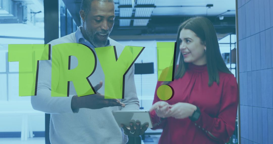 Collaborative Work with Diverse Business Colleagues Holding Tablet