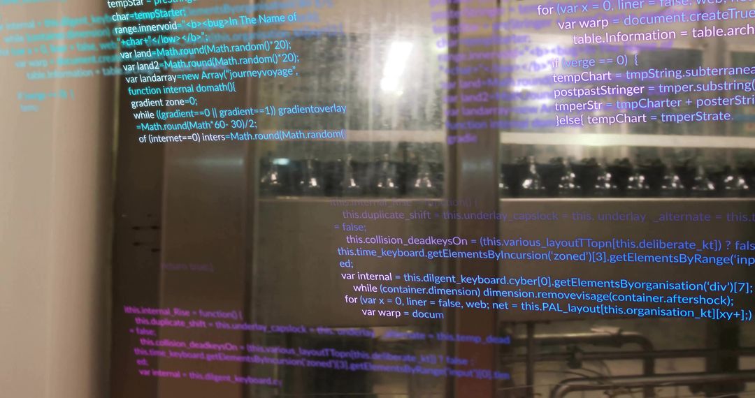 Programming Code Reflected on Glass in Modern Commercial Kitchen