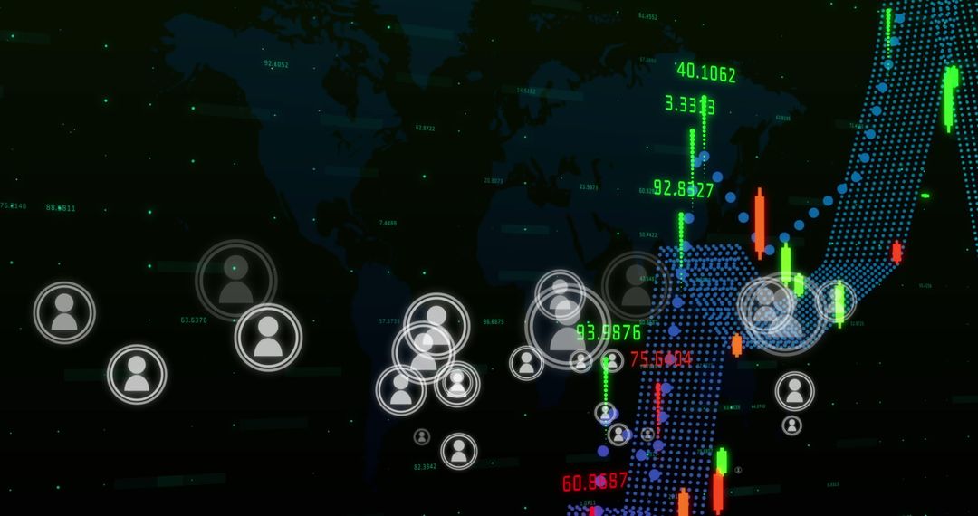 Digital Profile Icons with Financial Data and World Map