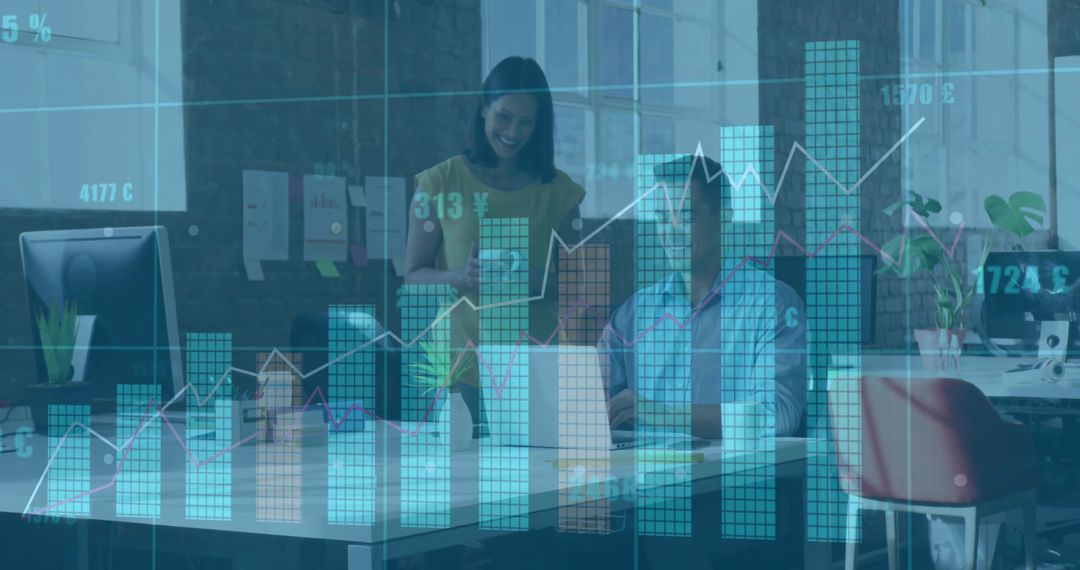 Colleagues Collaborating in Data-Driven Open-Plan Office Environment