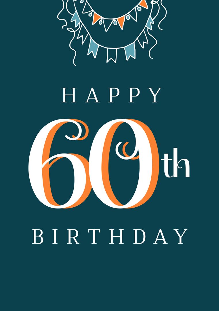 60th Birthday Celebration Card with Festive Decorations on Blue Background - Download Free Stock Templates Pikwizard.com