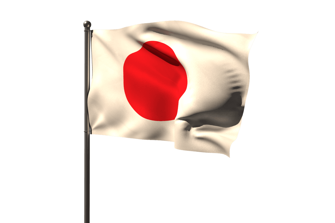 Japanese Flag Waving with Transparent Background