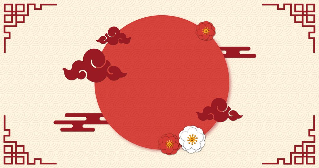 Chinese New Year Celebration Background with Red Circle and Cloud Motifs