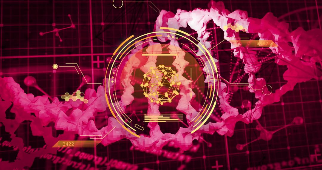 Abstract DNA Strand with Futuristic Data Visualization