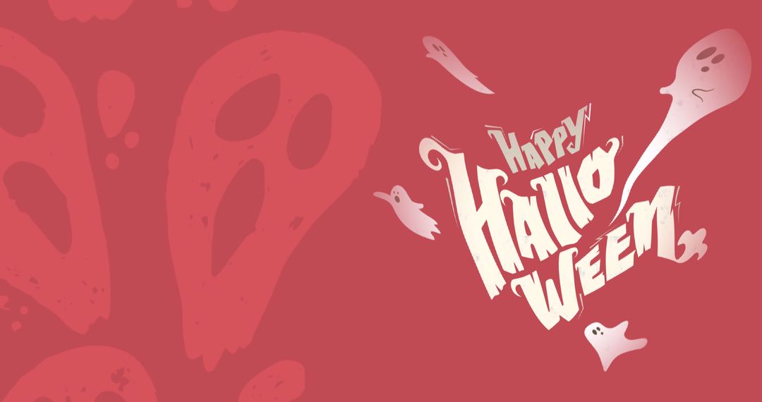 Happy Halloween Text with Ghosts on Red Background - Free Images, Stock Photos and Pictures on Pikwizard.com