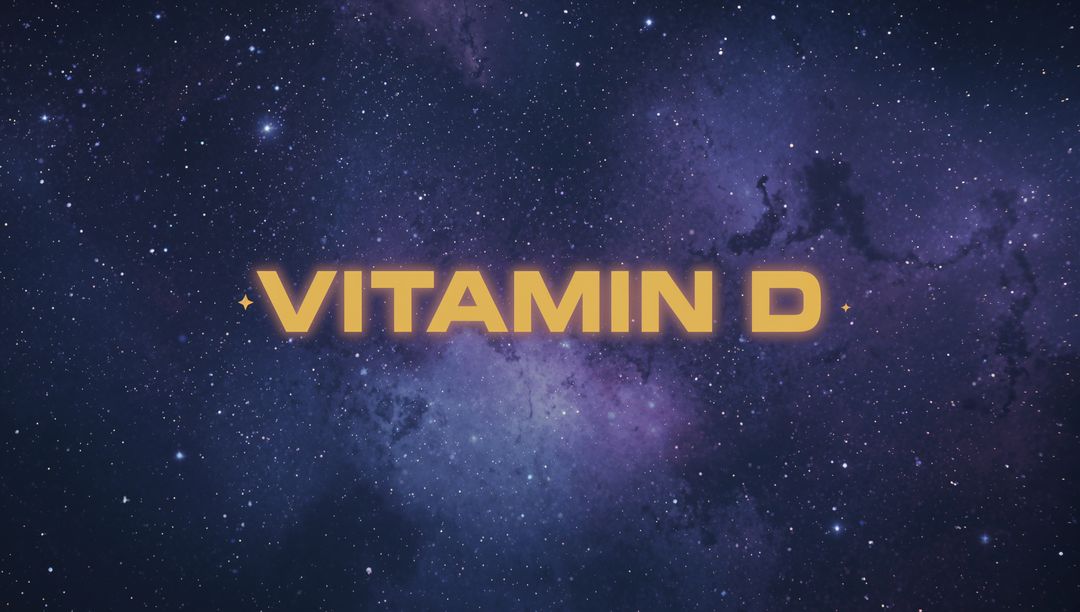 Glowing Vitamin D Text Floating Over Purple Nebula Galaxy Background