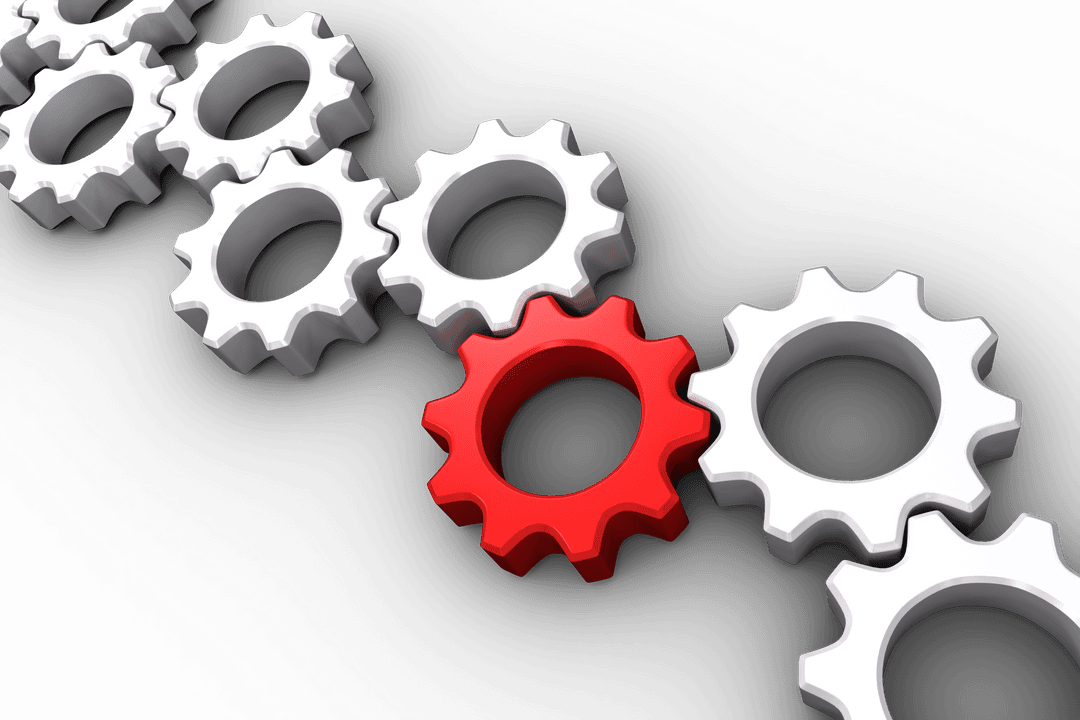 Dynamic Red and White Gear Chain on Transparent Background