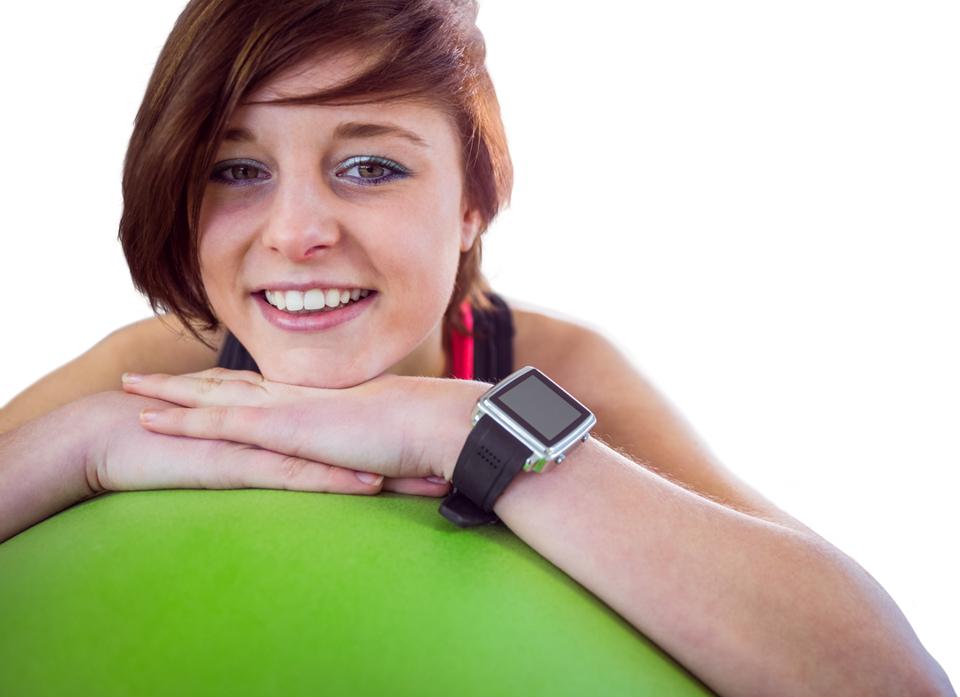 Smiling Woman Leaning on Exercise Ball with Transparent Background - Download Free Stock Images Pikwizard.com