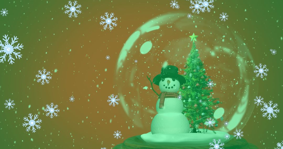 Snow Globe with Snowman and Christmas Tree in Green Wonderland