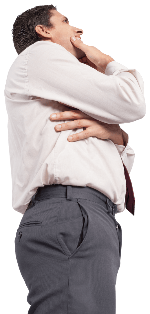 Thoughtful Businessman Holding Chin in Transparent Pose