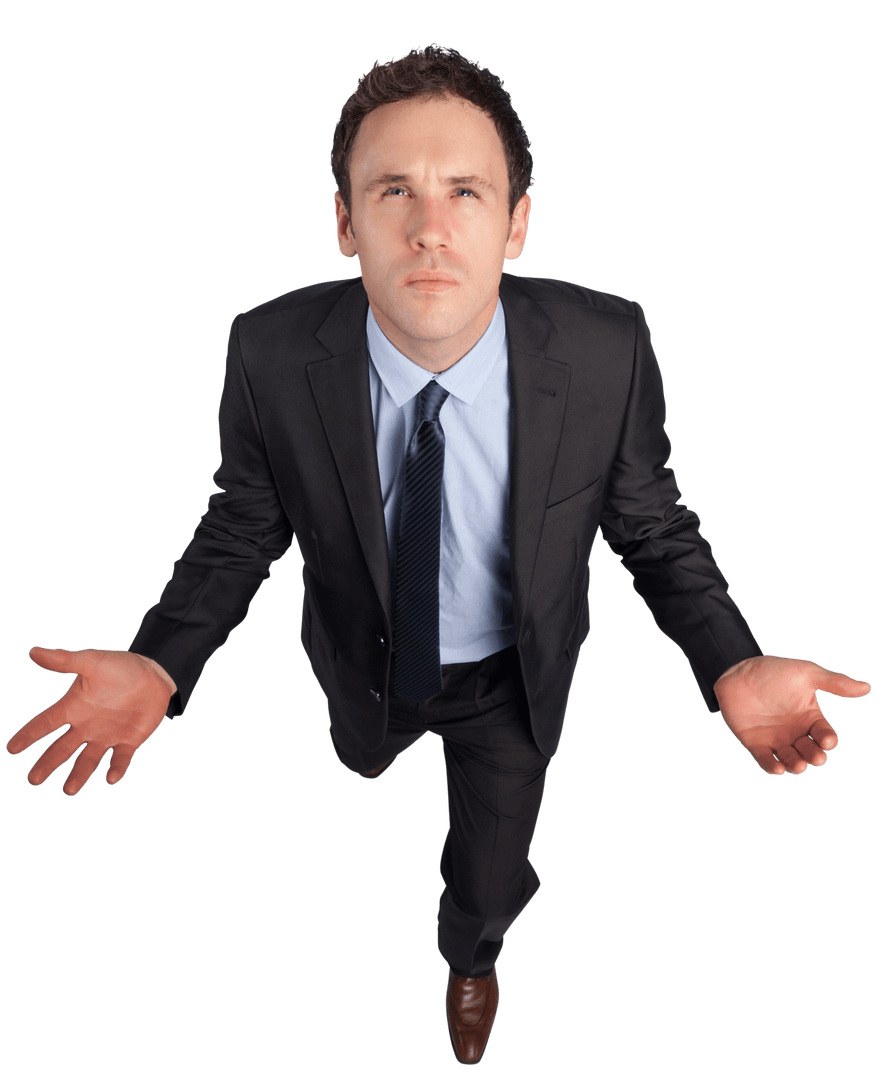 Transparent Businessman Shrugging with Confusion Gesture