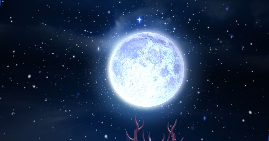 Full Moon Shining Brightly in Starry Night Sky
