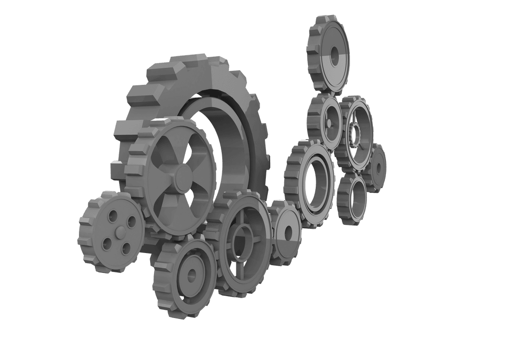 Digital PNG Illustration of Gray Cogs on Transparent Background