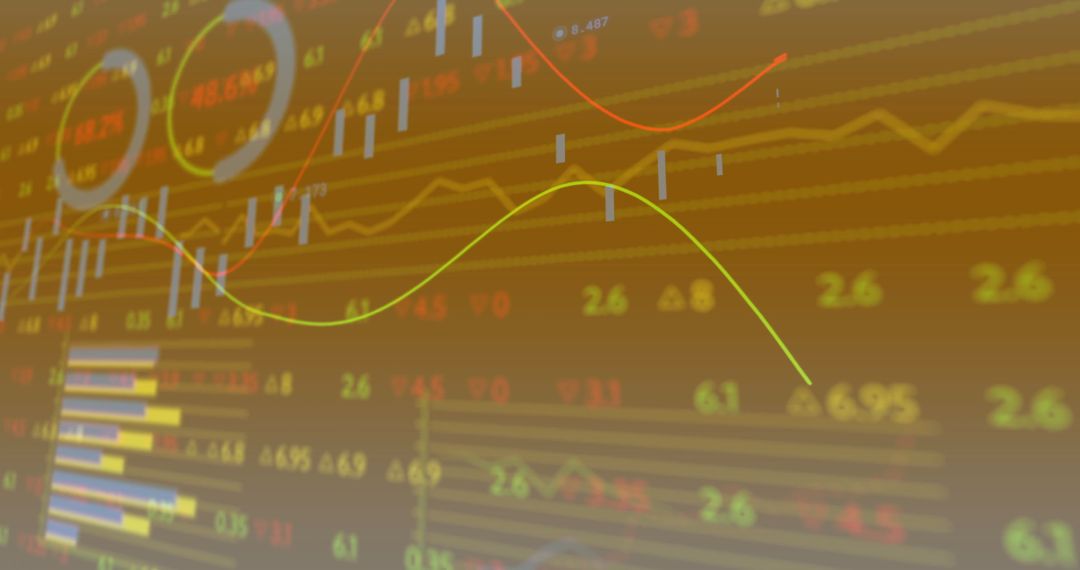 Digital Data Analytics with Graph Overlay on Orange Background