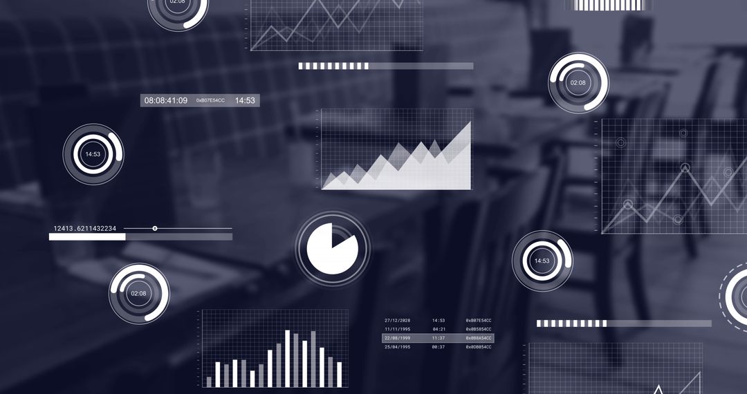 Digital Analytics Interface Over Office Cafe Background