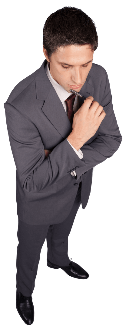 Caucasian Businessman Standing Thinking Isolated on Transparent Background