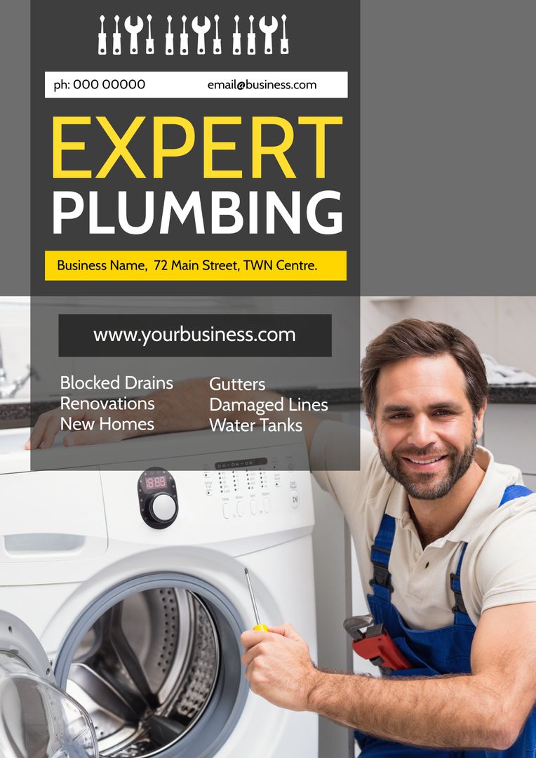 Professional Plumbing Services Flyer Design with Contact Information - Download Free Stock Templates Pikwizard.com