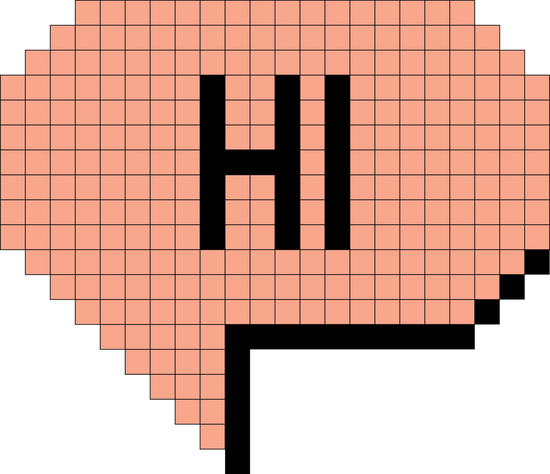 Digital Pixel Art Text Bubble Saying HI on Transparent Background