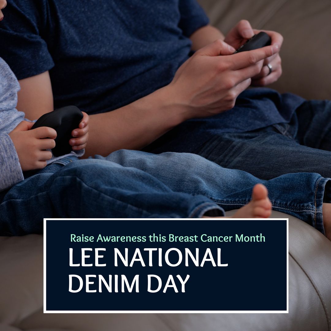 Father and Child Playing Video Games Promoting Denim Day