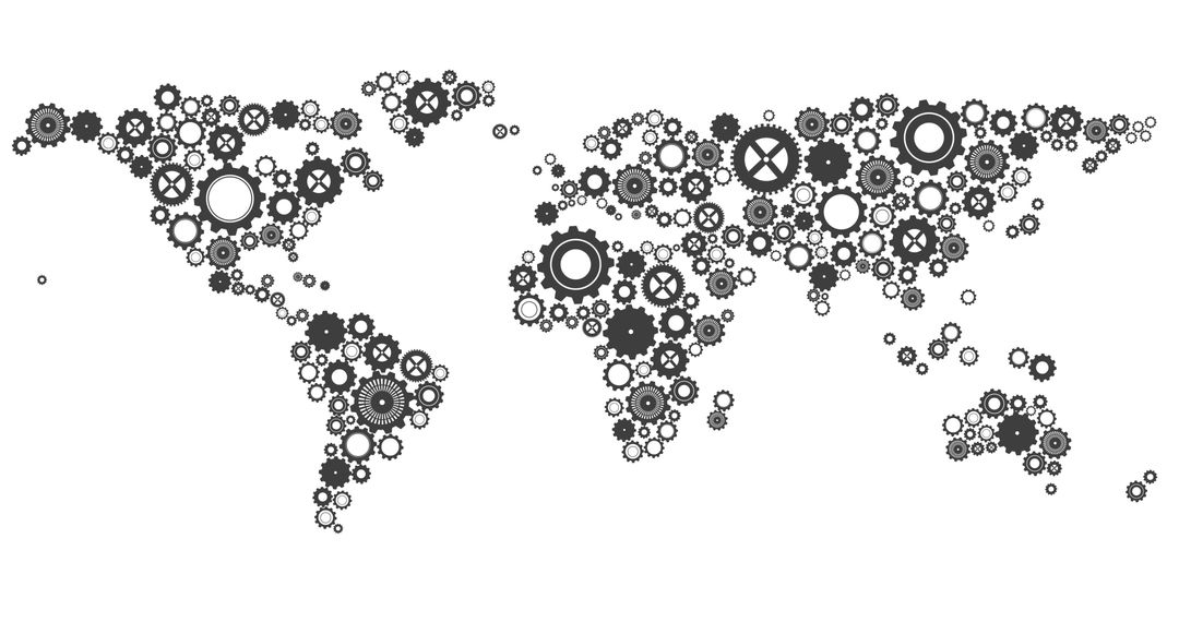 World Map Composed of Gear Icons for Global Industry and Technology Themes - Free Images, Stock Photos and Pictures on Pikwizard.com