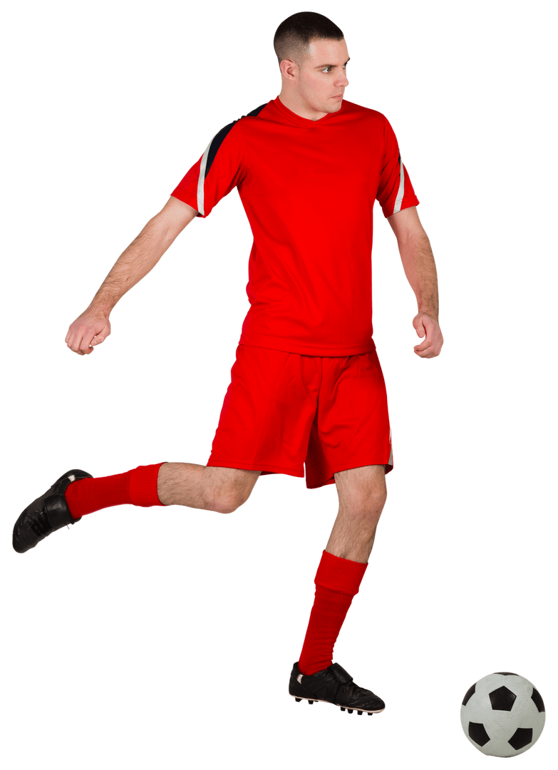 Fit Soccer Player in Red Uniform with Ball Transparent PNG