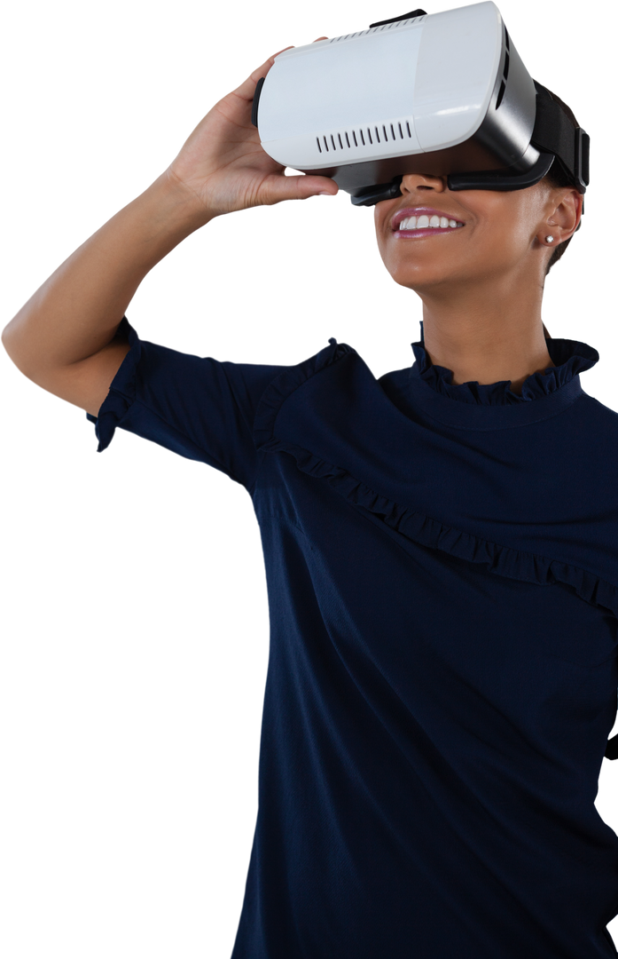 Smiling Woman Enjoying Virtual Reality: Full Body On Transparent Background - Download Free Stock Images Pikwizard.com