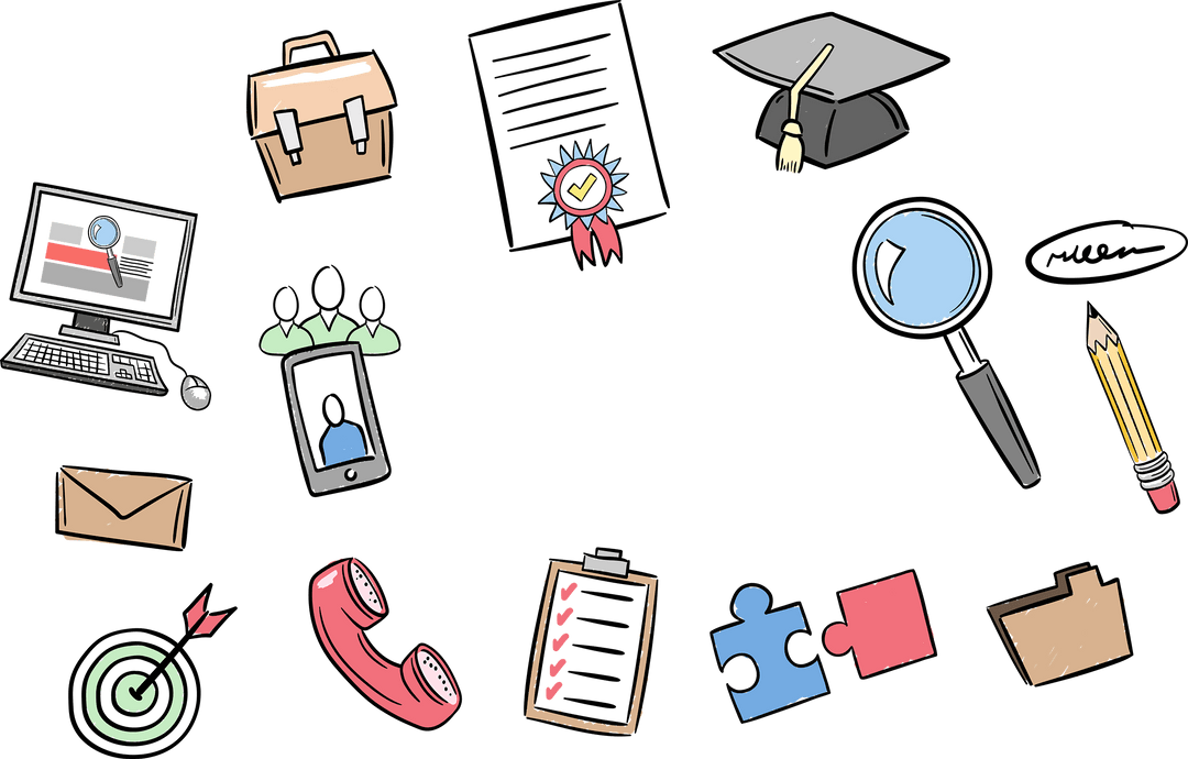 Colorful Educational Icons with Copy Space on Transparent Background