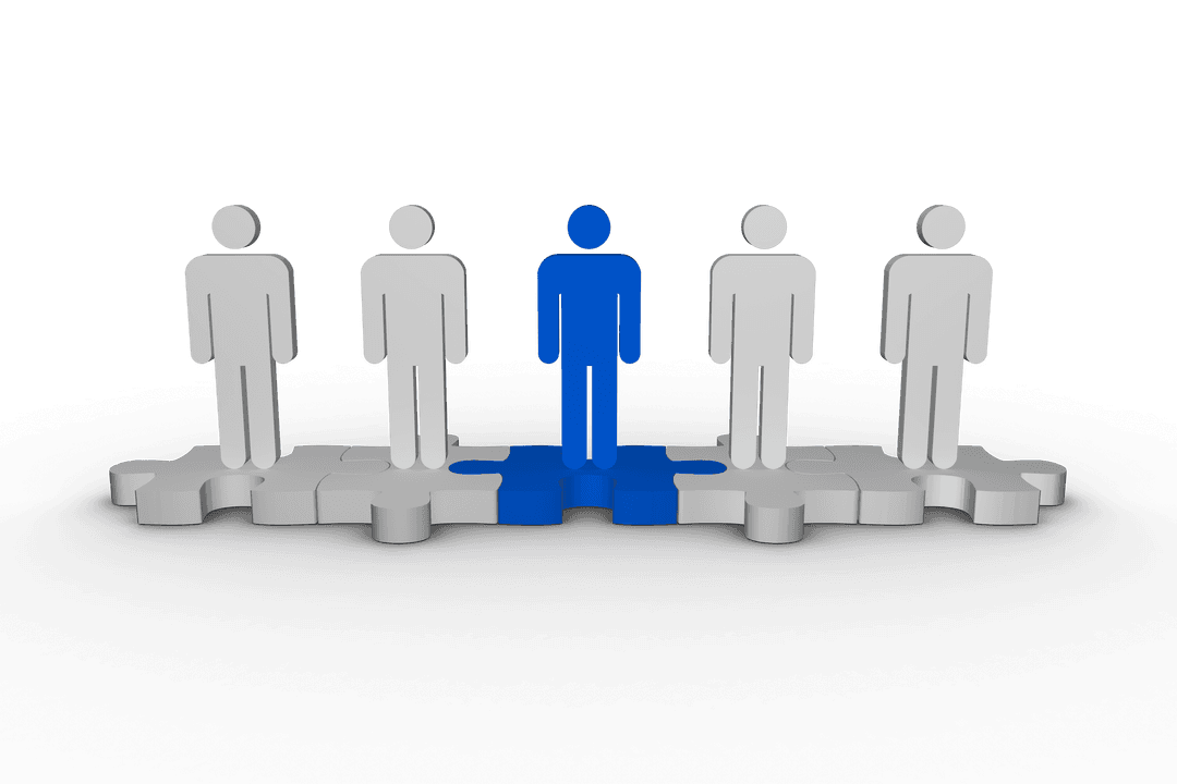 Transparent Row of Blue and Grey People Figures