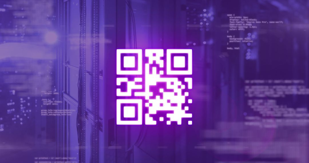 Glowing Purple QR Code with Futuristic Data Processing