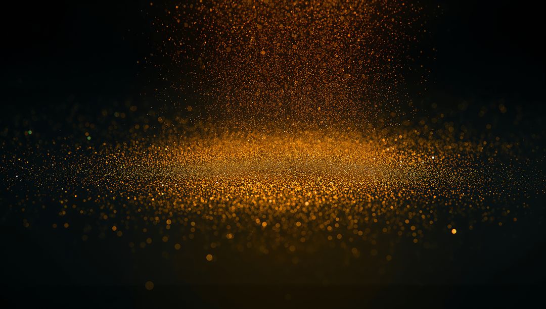 Golden Particle Flow Creating Sparkling Bokeh Ribbon Across Dark Background for Elegance