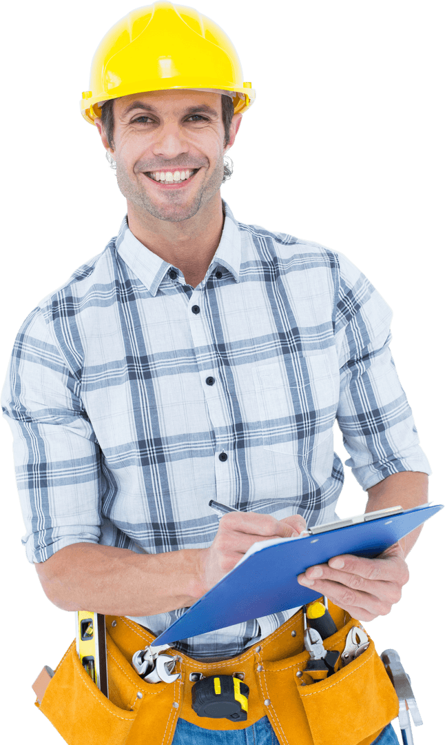 Smiling Male Architect with Clipboard Isolated on Transparent Background