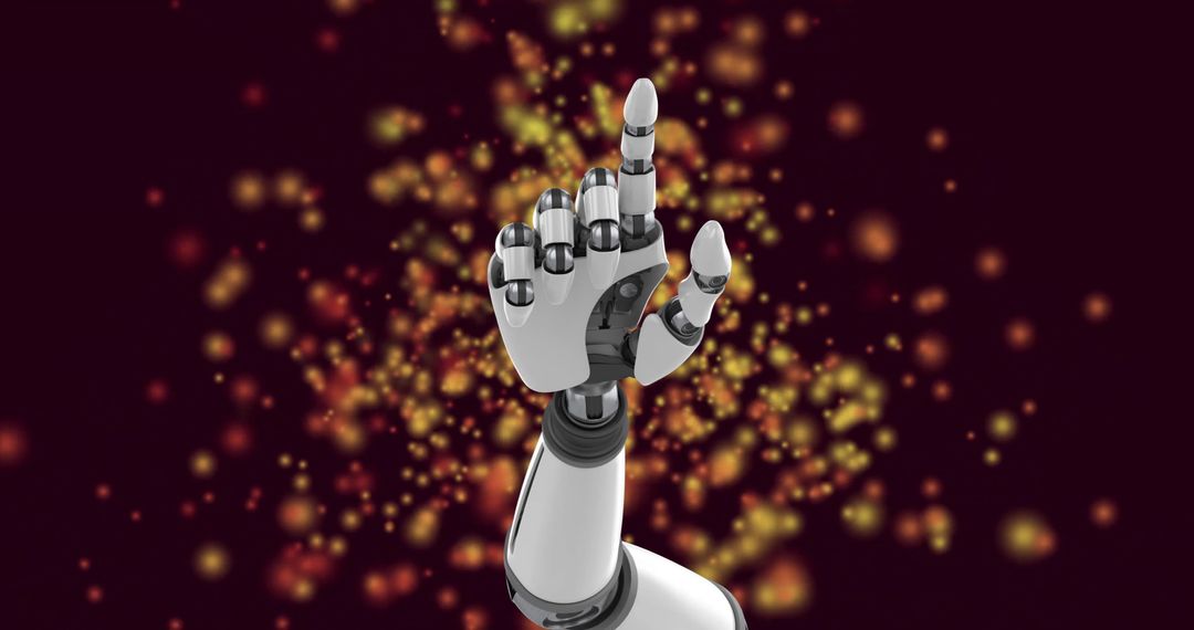 Robotic Hand Pointing Upward Amid Glowing Sparks