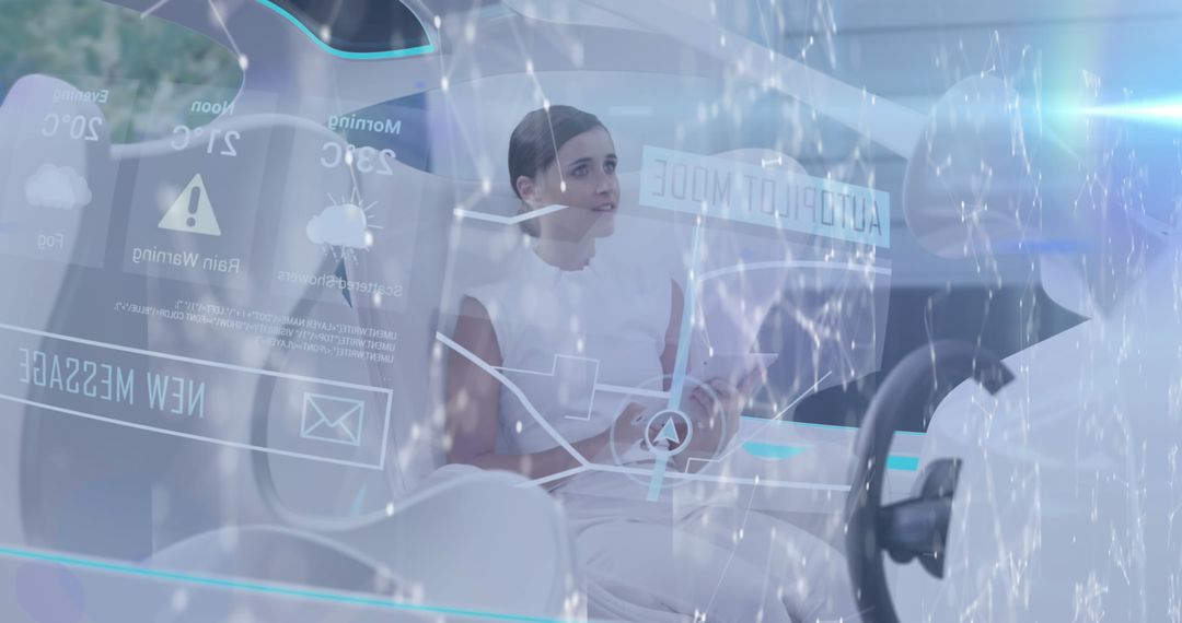 Futuristic Interface with Woman Using Tablet in Smart Car