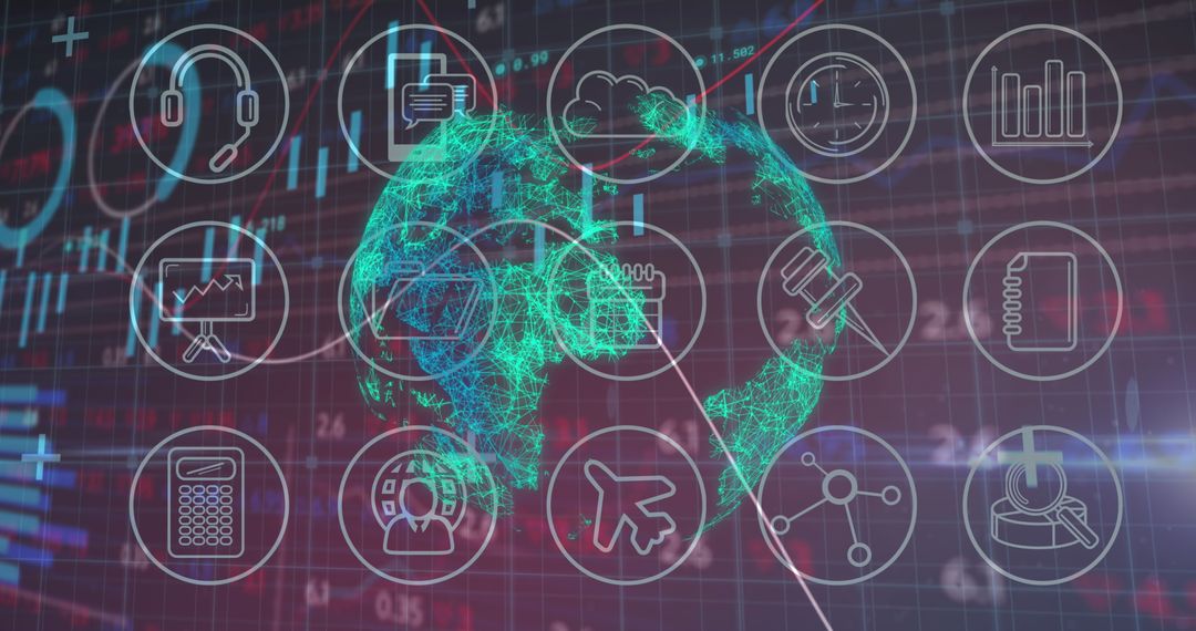 Digital Globe with Technological Icons and Rolling Graphs