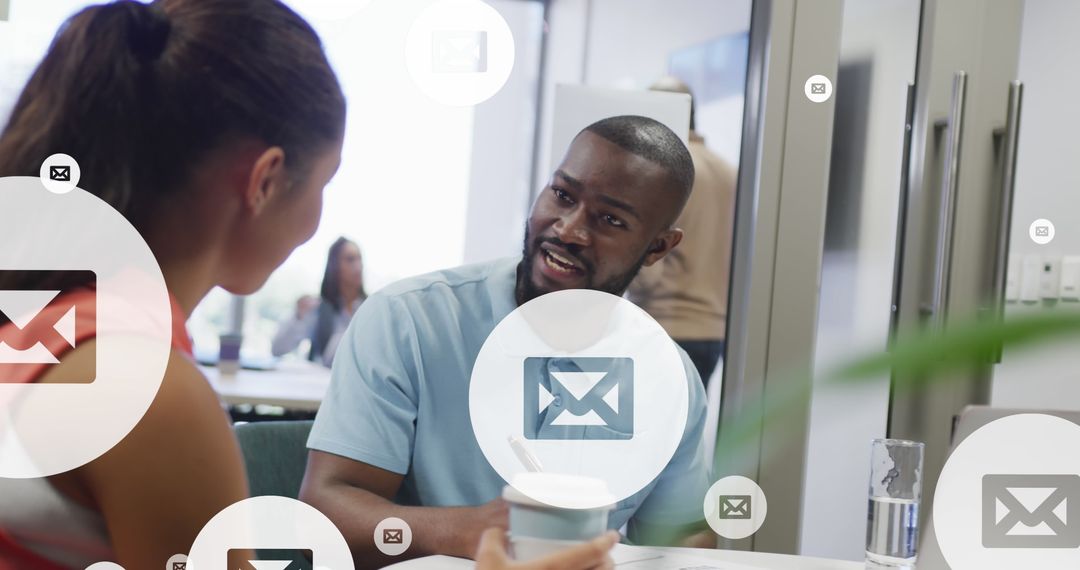 Team Meeting with Abstract Communication Concept Overlay