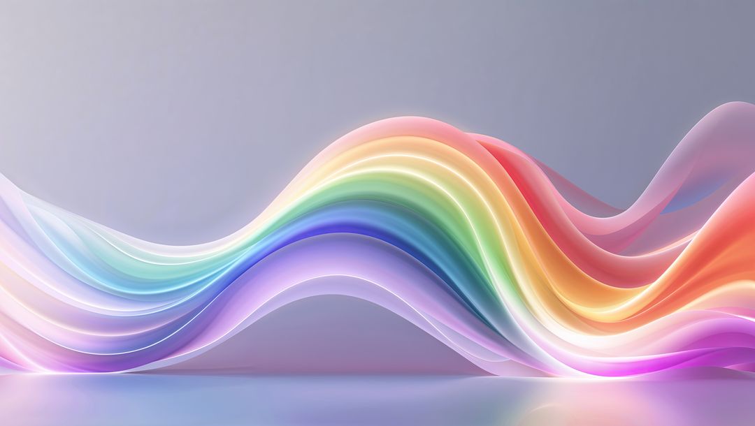 Fluid Rainbow Ribbon on Reflective Surface