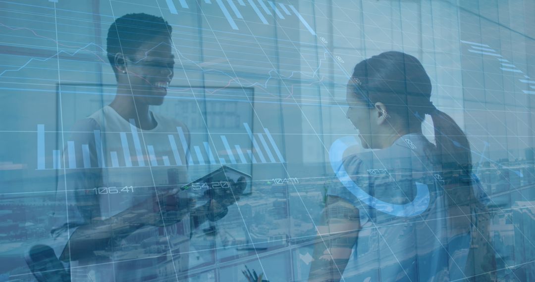 Diverse Professionals Analyzing Financial Data with City View