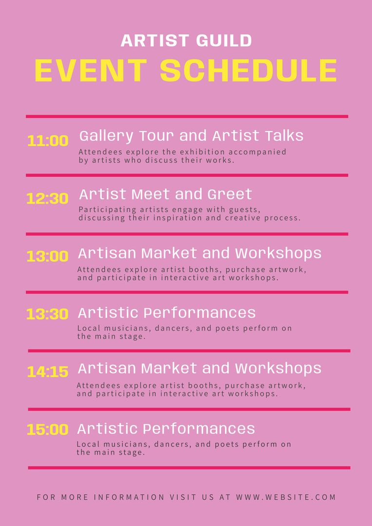 Artist Guild Event Schedule in Vibrant Pink Design - Download Free Stock Templates Pikwizard.com