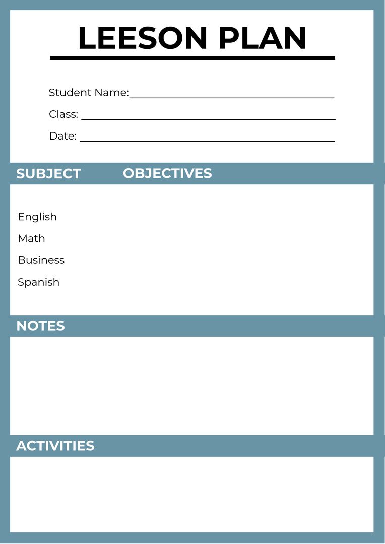 Educational Lesson Plan Template with Objectives and Activities - Download Free Stock Templates Pikwizard.com