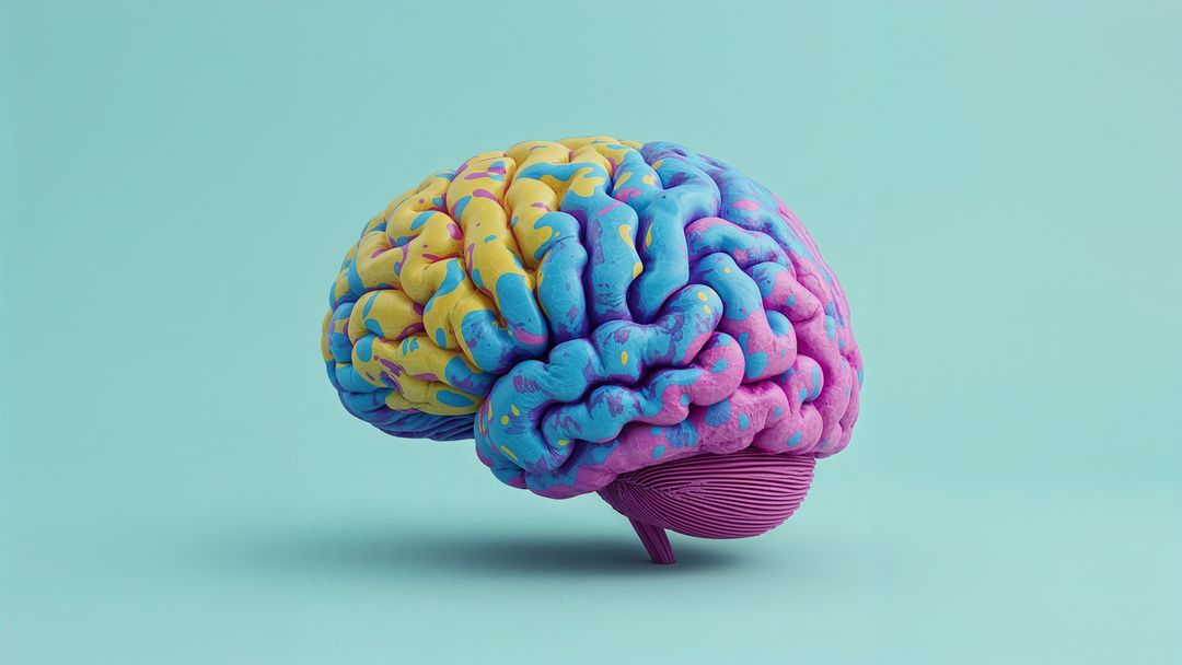 Colorful 3D Brain Model on Turquoise Background